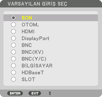 2. Bir Görüntü Yansıtma (Temel İşlem) Varsayılan Kaynak Seçimi Bir kaynağı varsayılan kaynak olarak ayarlayabilirsiniz böylece projektör her çalıştırıldığında bu kaynak görüntülenir. 1.