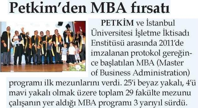 PETKİM' DEN MBA FIRSATI Yayın Adı Akşam Yayın Tarihi 24.06.