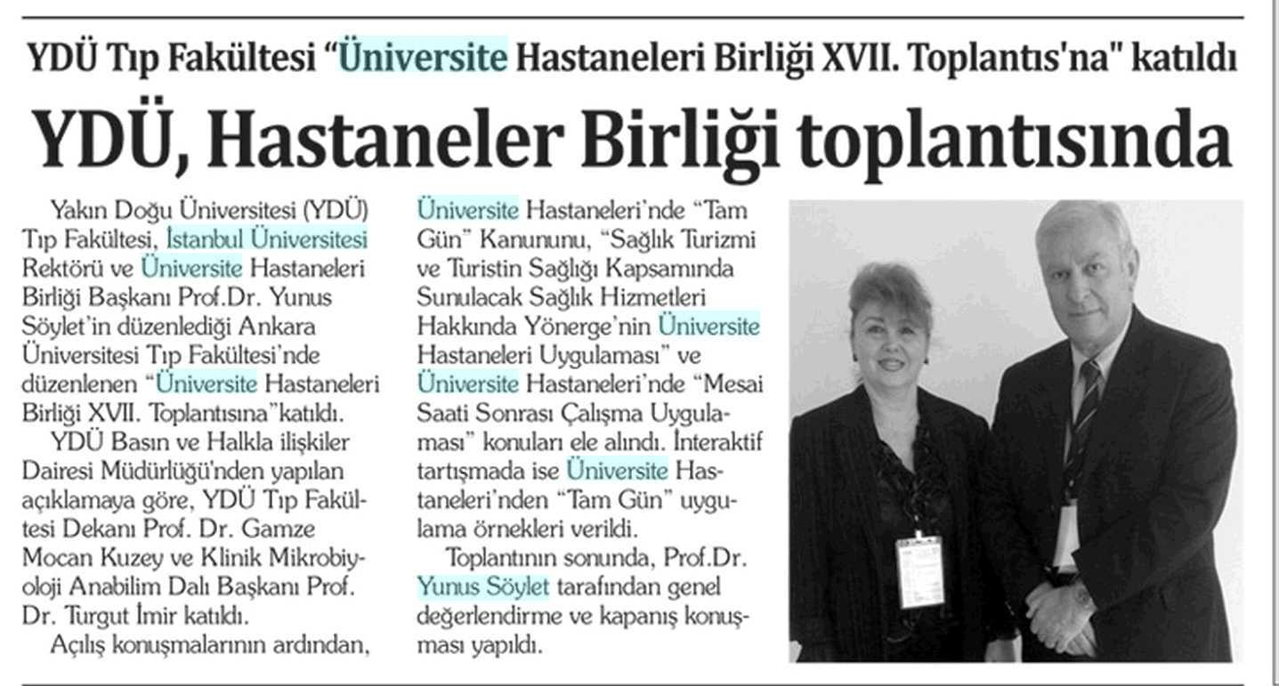 YDÜ, HASTANELER BIRLIGI TOPLANTISINDA Yayın Adı : Star Kıbrıs Gazetesi