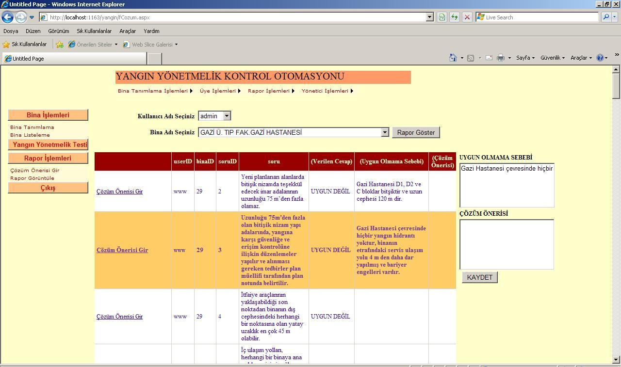 Hüseyin BaĢdemir ve Ark. Binaları Ulusal Yanım Yönetmeliği Hükümlerine Göre Şekil 12. Yangın yönetmelik test iģlemi formu (Fire regulation test operation form) Şekil 13.