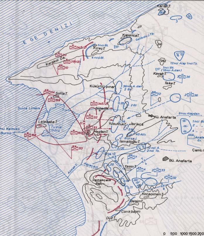 olmuştur. 10 Ağustos akşamı ne Suvla ne de Arıburnu ndaki kıyı başında Müttefiklerin elinde kayda değer tek bir stratejik tepe kalmıştır.