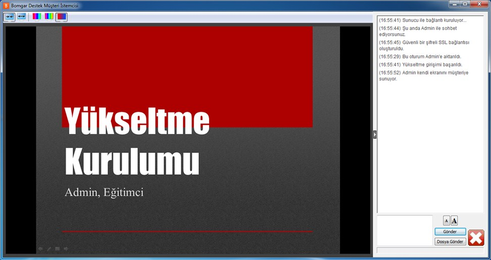 Ekranımı Göster Bir teknik destek oturumu sırasında ekranınızı müşterinizle paylaştığınızda, müşteriniz ya tüm masaüstünüzü ya da sadece sunmayı seçtiğiniz uygulamaları görebilir.