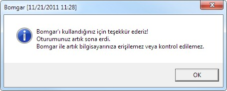 Müşteri Kullanım Sonrası Anketi Oturum tamamlandığında, daha sonra erişmek için bir Jump Client kurulu değilse, müşterinize, artık bilgisayarını göremeyeceğiniz veya erişmeyeceğiniz ve Bomgar'ın