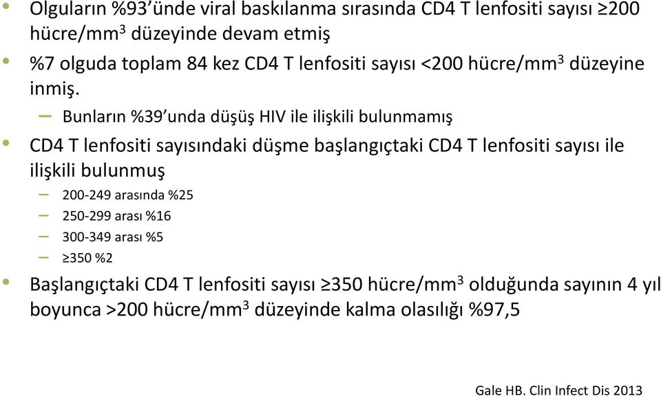 Bunların %39 unda düşüş HIV ile ilişkili bulunmamış CD4 T lenfositi sayısındaki düşme başlangıçtaki CD4 T lenfositi sayısı ile ilişkili