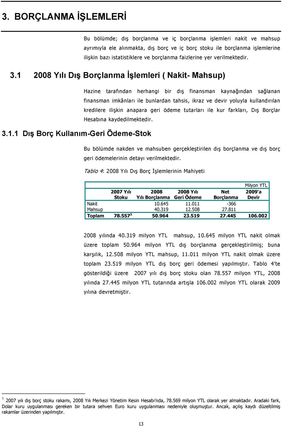 2008 Yılı Dış Borçlanma İşlemleri ( Nakit- Mahsup) 3.1.