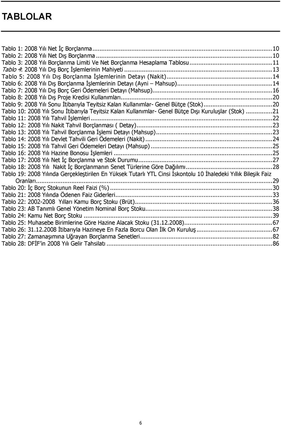 ..14 Tablo 7: 2008 Yılı Dış Borç Geri Ödemeleri Detayı (Mahsup)...16 Tablo 8: 2008 Yılı Dış Proje Kredisi Kullanımları.