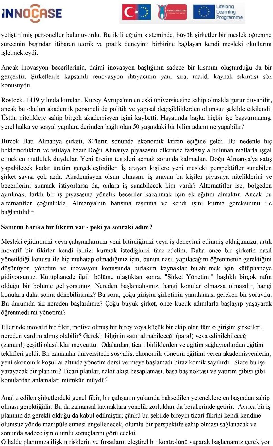 Ancak inovasyon becerilerinin, daimi inovasyon başlığının sadece bir kısmını oluşturduğu da bir gerçektir. Şirketlerde kapsamlı renovasyon ihtiyacının yanı sıra, maddi kaynak sıkıntısı söz konusuydu.