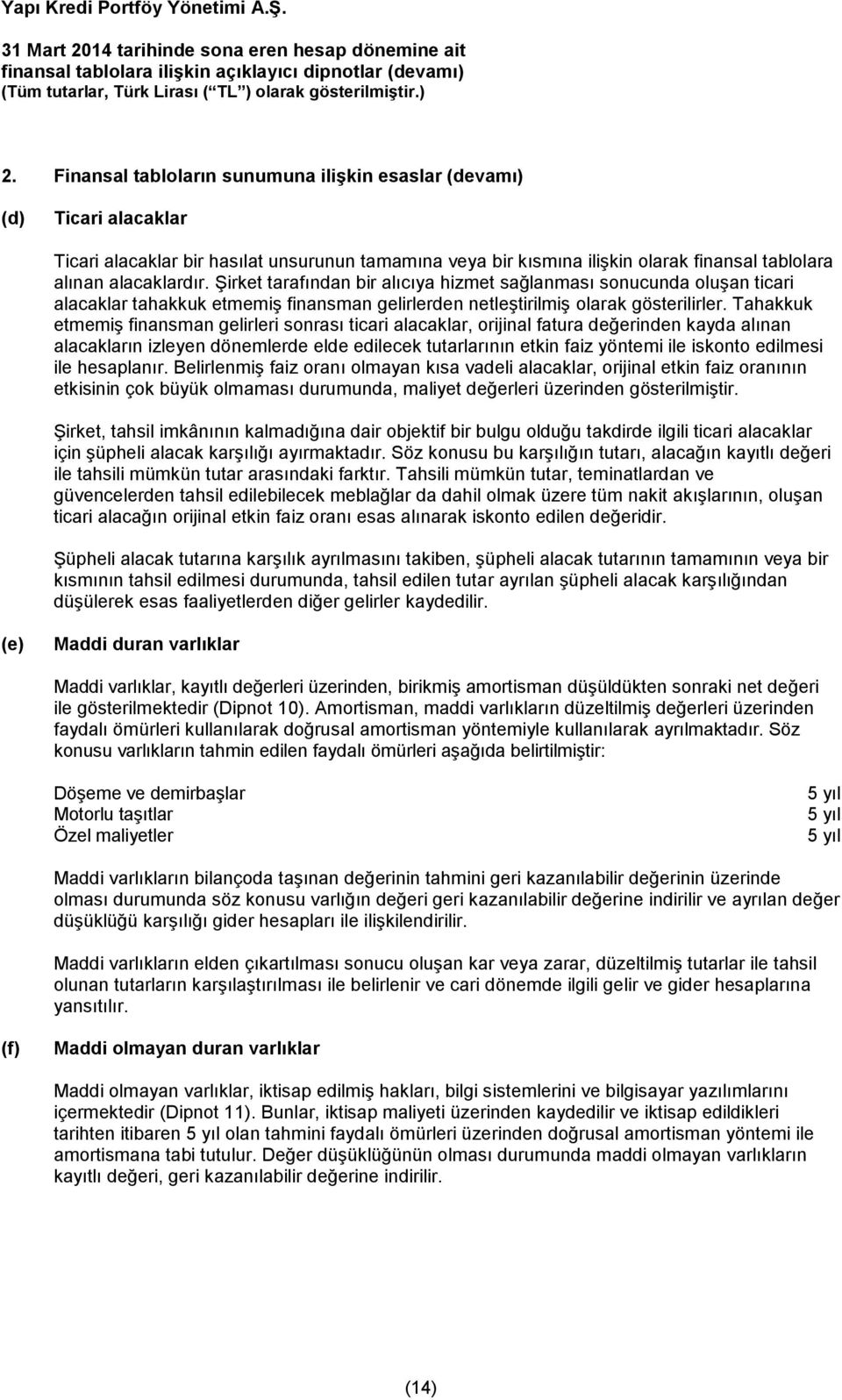 Tahakkuk etmemiş finansman gelirleri sonrası ticari alacaklar, orijinal fatura değerinden kayda alınan alacakların izleyen dönemlerde elde edilecek tutarlarının etkin faiz yöntemi ile iskonto