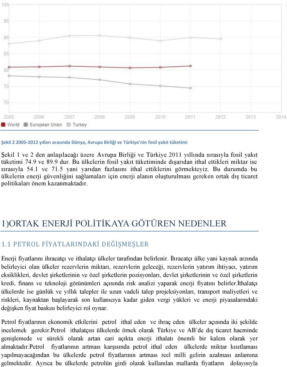 Bu durumda bu ülkelerin enerji güvenliğini sağlamaları için enerji alanın oluģturulması gereken ortak dıģ ticaret politikaları önem kazanmaktadır. 1)ORTAK ENERJĠ POLĠTĠKAYA GÖTÜREN NEDENLER 1.