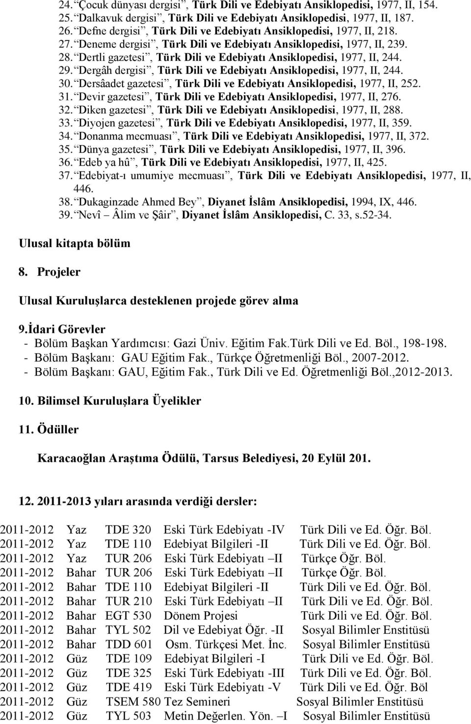 Dertli gazetesi, Türk Dili ve Edebiyatı Ansiklopedisi, 1977, II, 244. 29. Dergâh dergisi, Türk Dili ve Edebiyatı Ansiklopedisi, 1977, II, 244. 30.