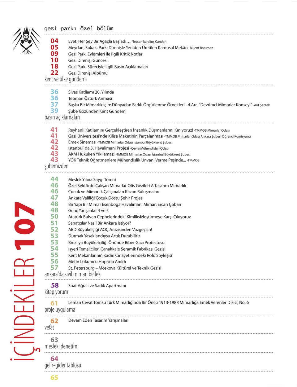 Yılında 36 Teoman Öztürk Anması 37 Başka Bir Mimarlık İçin: Dünyadan Farklı Örgütlenme Örnekleri 4 Arc- Devrimci Mimarlar Konseyi -Arif Şentek Şube Gözünden Kent Gündemi 39 basın açıklamaları 41 41