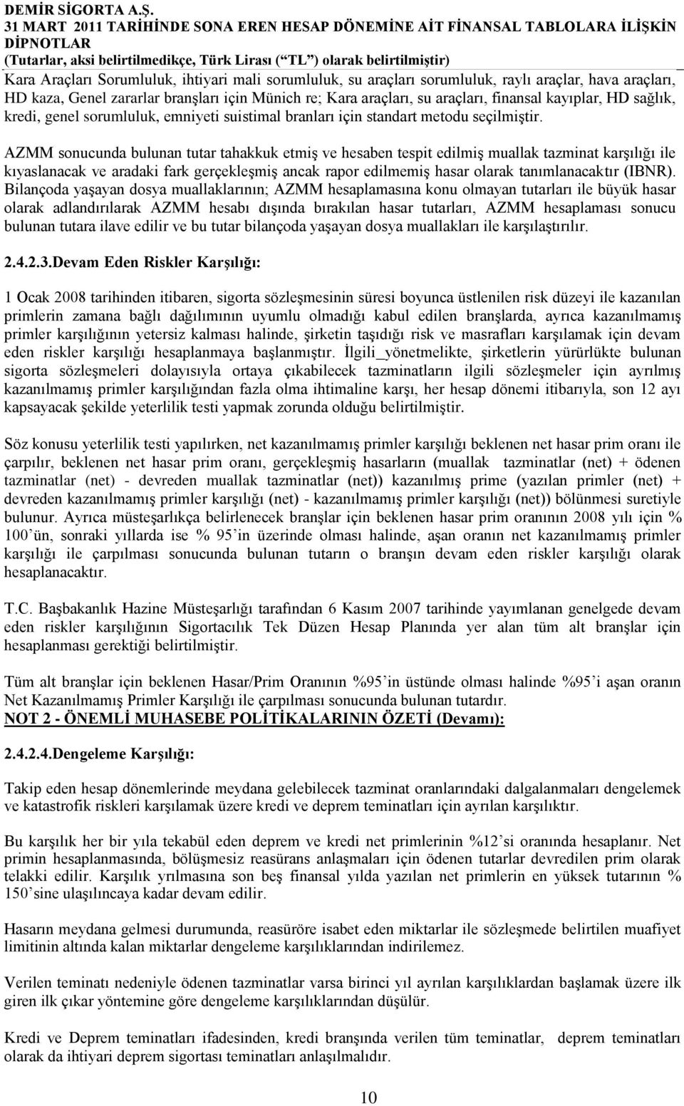 AZMM sonucunda bulunan tutar tahakkuk etmiş ve hesaben tespit edilmiş muallak tazminat karşılığı ile kıyaslanacak ve aradaki fark gerçekleşmiş ancak rapor edilmemiş hasar olarak tanımlanacaktır