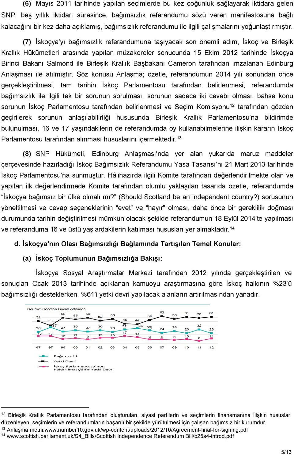 (7) İskoçya yı bağımsızlık referandumuna taşıyacak son önemli adım, İskoç ve Birleşik Krallık Hükümetleri arasında yapılan müzakereler sonucunda 15 Ekim 2012 tarihinde İskoçya Birinci Bakanı Salmond