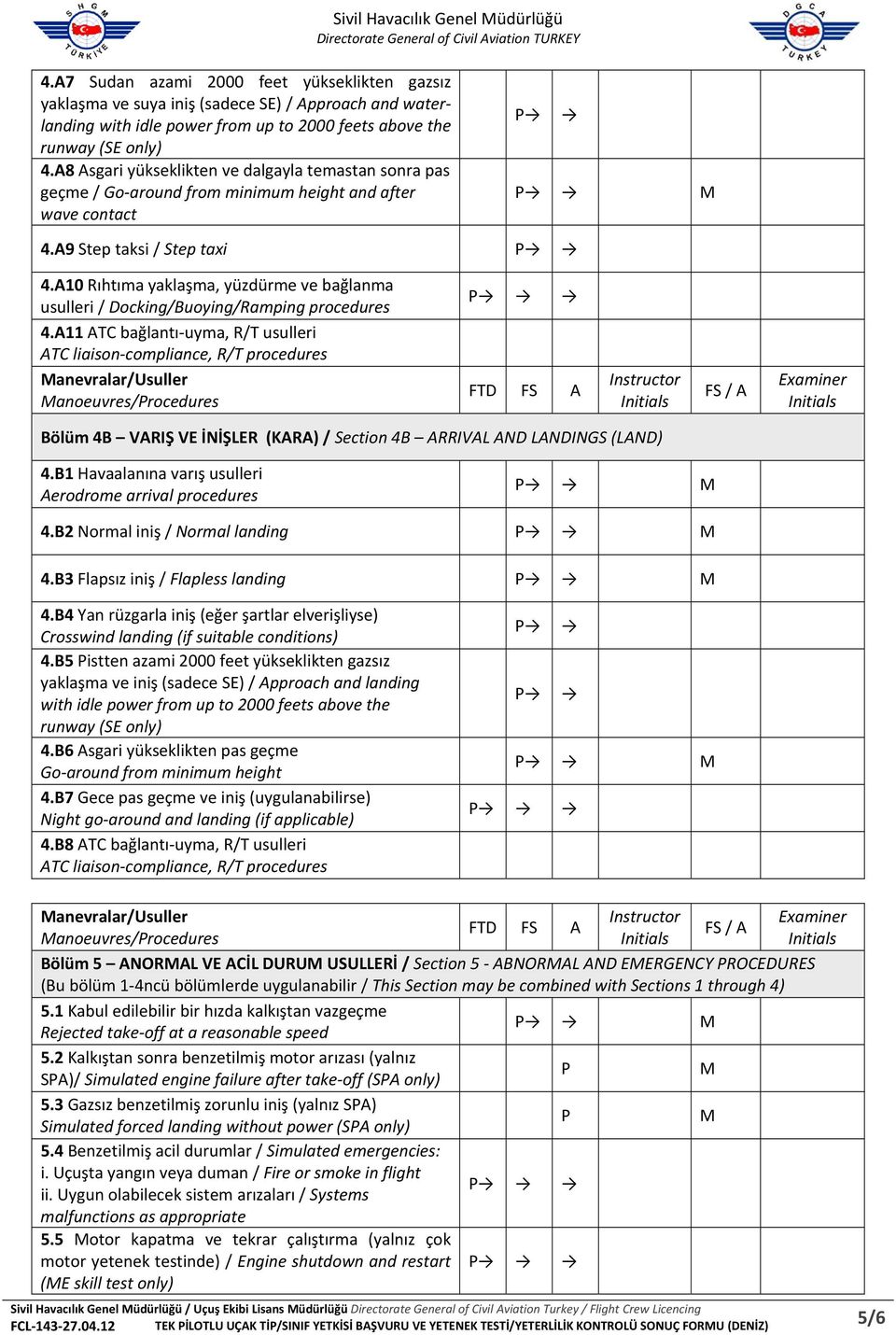 A8 Asgari yükseklikten ve dalgayla temastan sonra pas geçme / Go around from minimum height and after wave contact P 4.A9 Step taksi / Step taxi P 4.