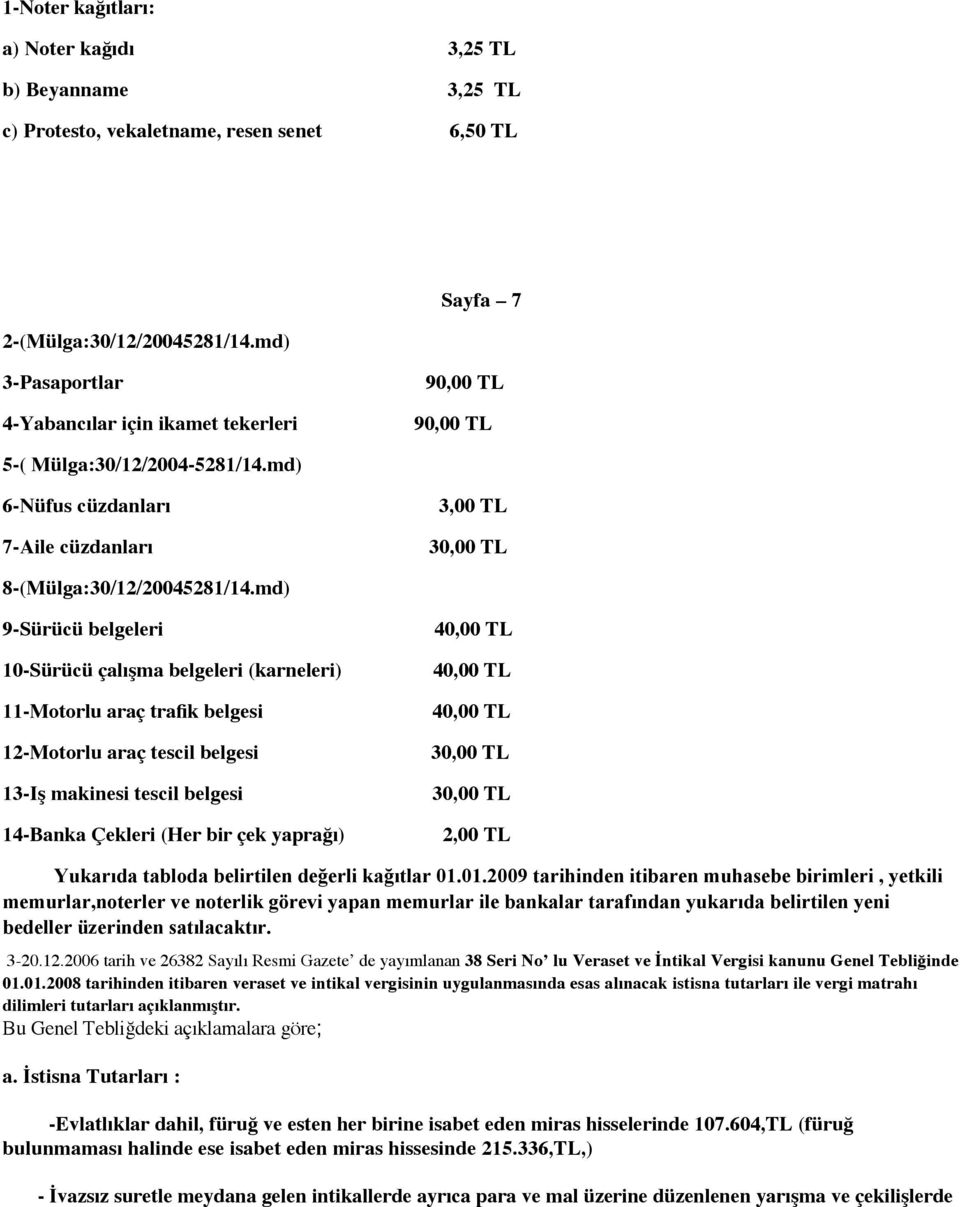 md) 9-Sürücü belgeleri 10-Sürücü çalışma belgeleri (karneleri) 11-Motorlu araç trafik belgesi 12-Motorlu araç tescil belgesi 13-Iş makinesi tescil belgesi 14-Banka Çekleri (Her bir çek yaprağı) 0