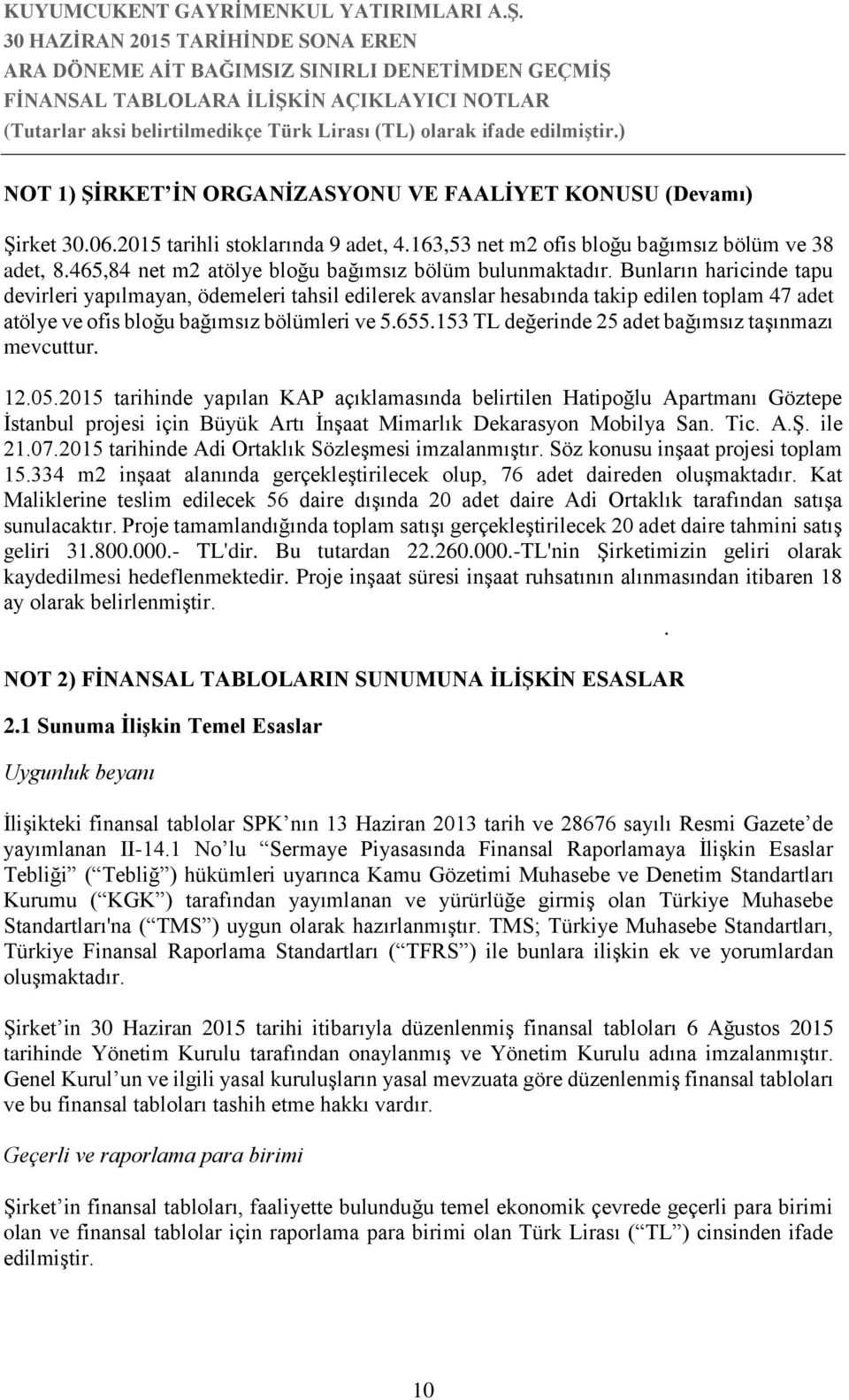 Bunların haricinde tapu devirleri yapılmayan, ödemeleri tahsil edilerek avanslar hesabında takip edilen toplam 47 adet atölye ve ofis bloğu bağımsız bölümleri ve 5.655.