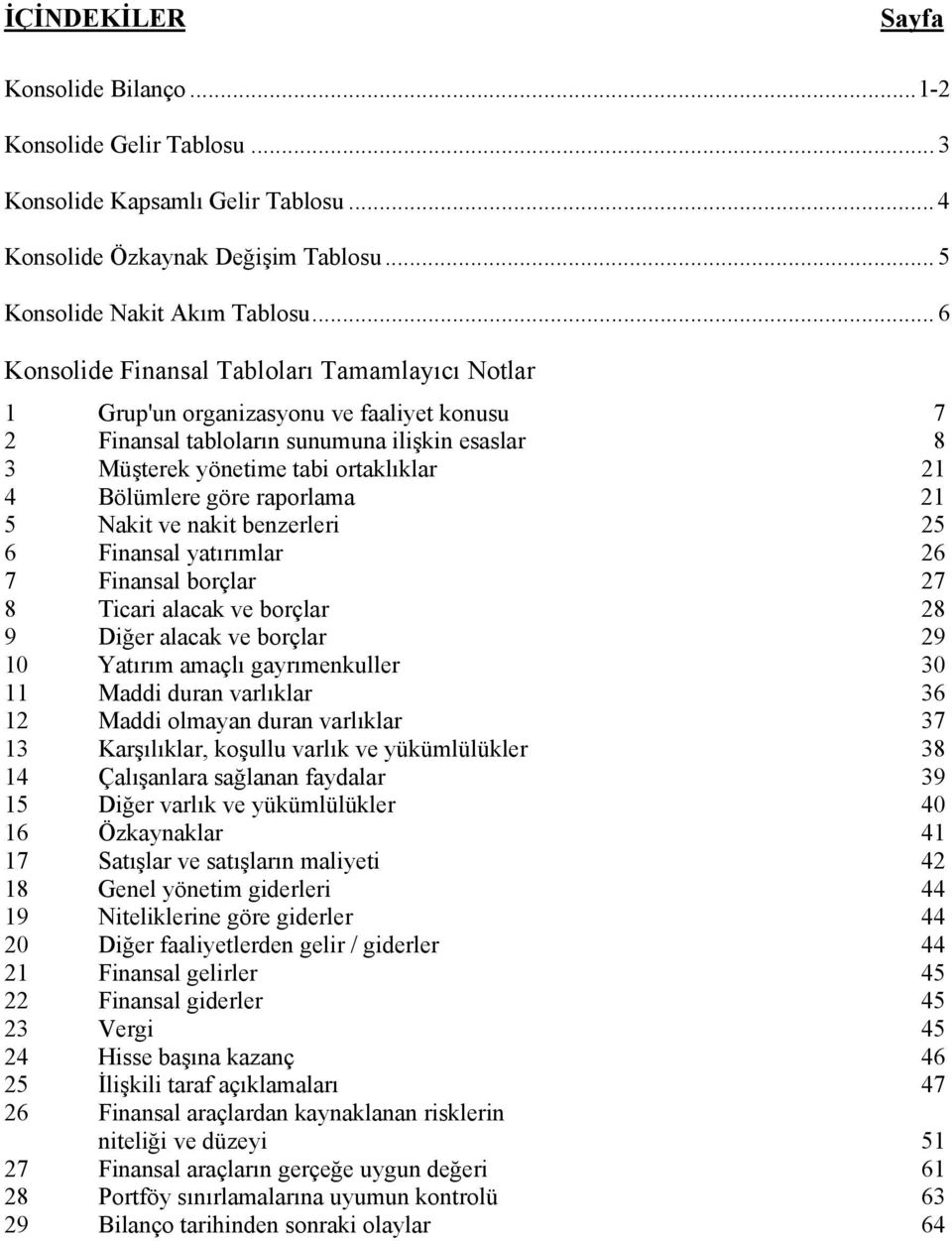 6 Finansal yatırımlar 26 7 Finansal borçlar 27 8 Ticari alacak ve borçlar 28 9 Diğer alacak ve borçlar 29 10 Yatırım amaçlı gayrımenkuller 30 11 Maddi duran varlıklar 36 12 Maddi olmayan duran