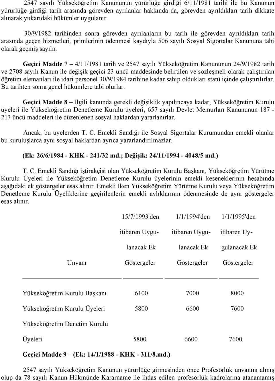 30/9/1982 tarihinden sonra görevden ayrılanların bu tarih ile görevden ayrıldıkları tarih arasında geçen hizmetleri, primlerinin ödenmesi kaydıyla 506 sayılı Sosyal Sigortalar Kanununa tabi olarak