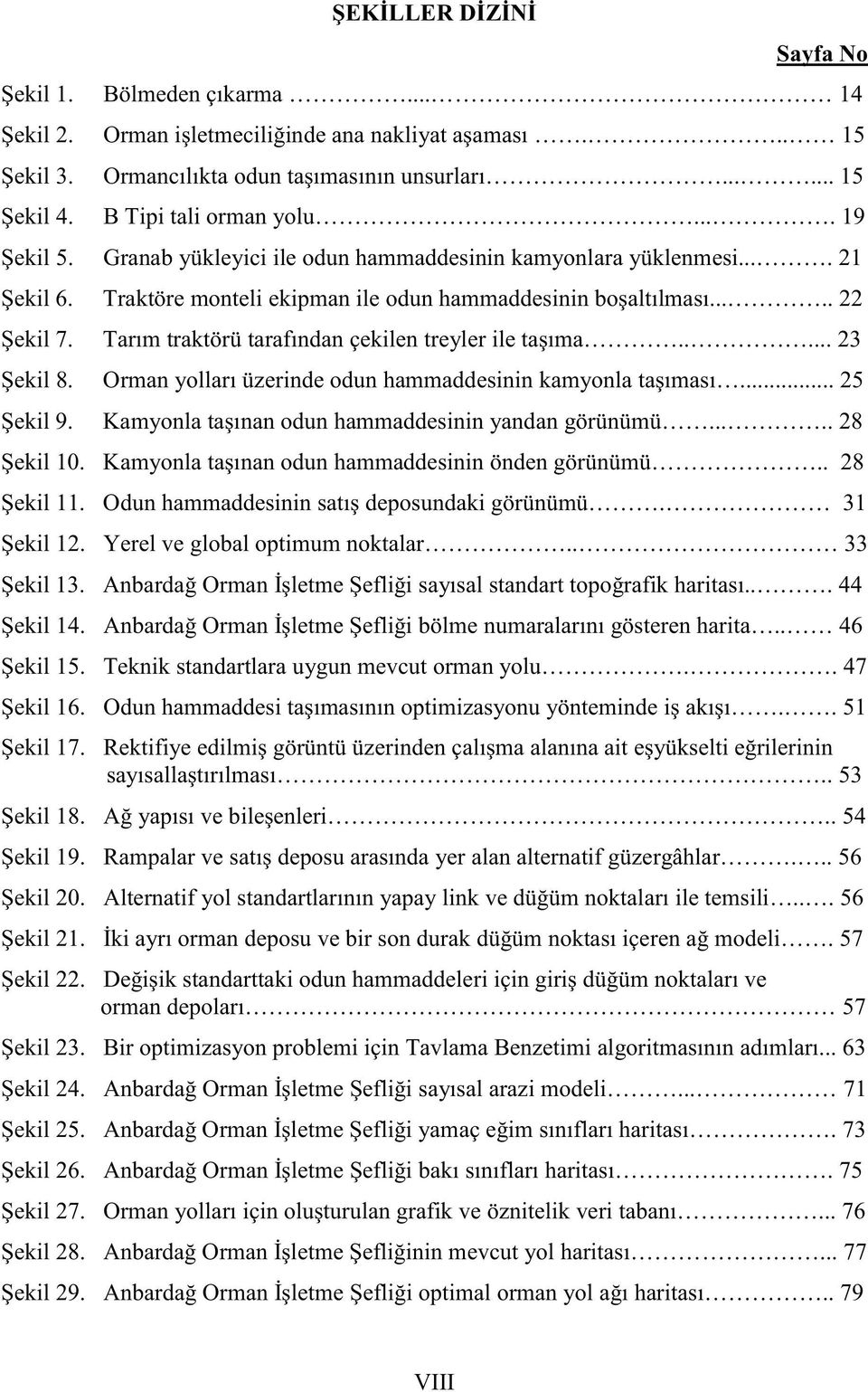 . 28 ndaki görünümü. 31 Yerel ve global optimum noktalar.. 33 Orman standart... 44 14. Orman.. 46 Teknik standartlara uygun mevcut orman yolu.