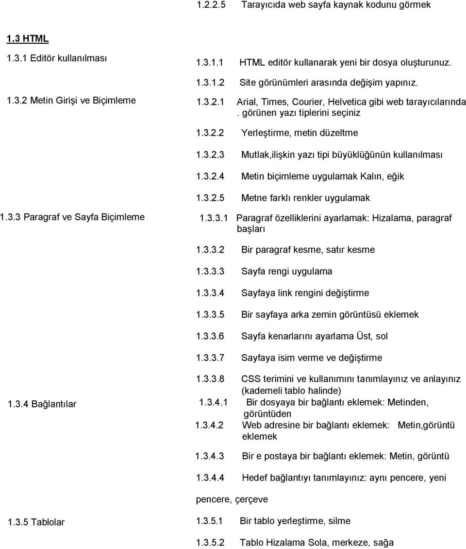 3.2.5 Metne farklı renkler uygulamak 1.3.3 Paragraf ve Sayfa Biçimleme 1.3.3.1 Paragraf özelliklerini ayarlamak: Hizalama, paragraf başları 1.3.3.2 Bir paragraf kesme, satır kesme 1.3.3.3 Sayfa rengi uygulama 1.