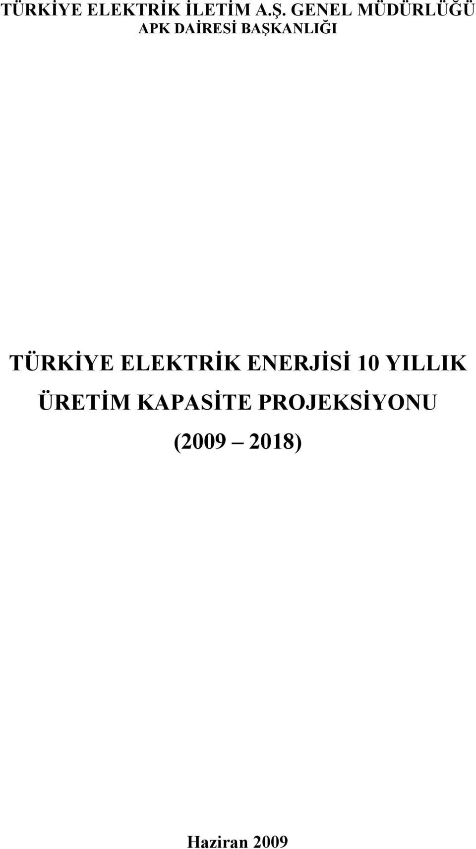 TÜRKİYE ELEKTRİK ENERJİSİ 10 YILLIK