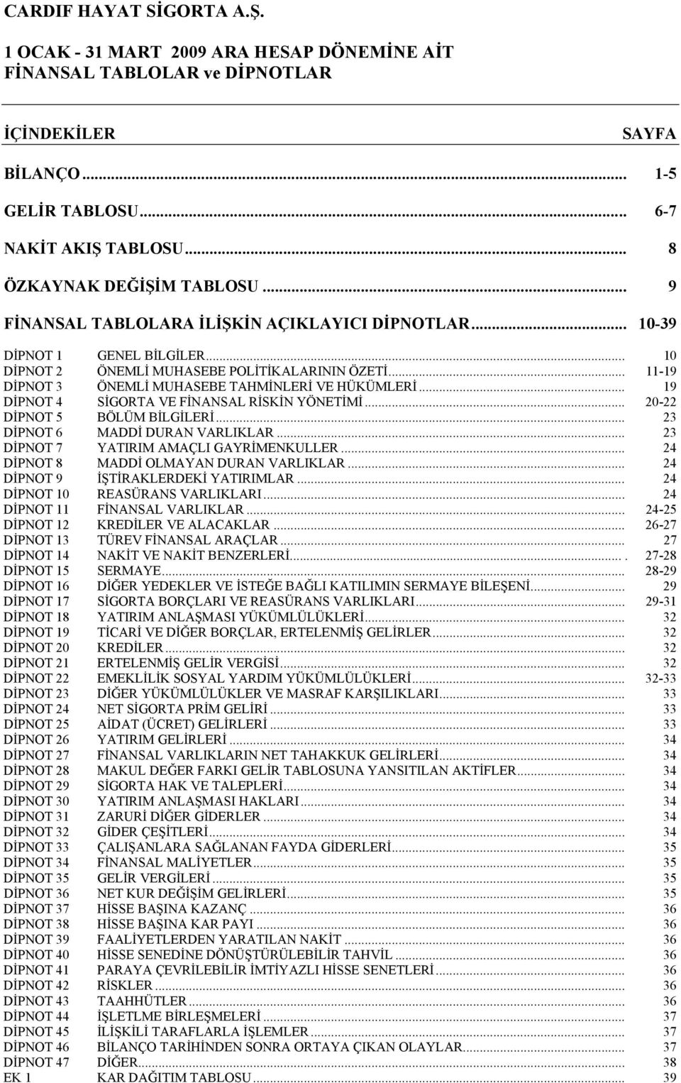 .. 19 DİPNOT 4 SİGORTA VE FİNANSAL RİSKİN YÖNETİMİ... 2022 DİPNOT 5 BÖLÜM BİLGİLERİ... 23 DİPNOT 6 MADDİ DURAN VARLIKLAR... 23 DİPNOT 7 YATIRIM AMAÇLI GAYRİMENKULLER.