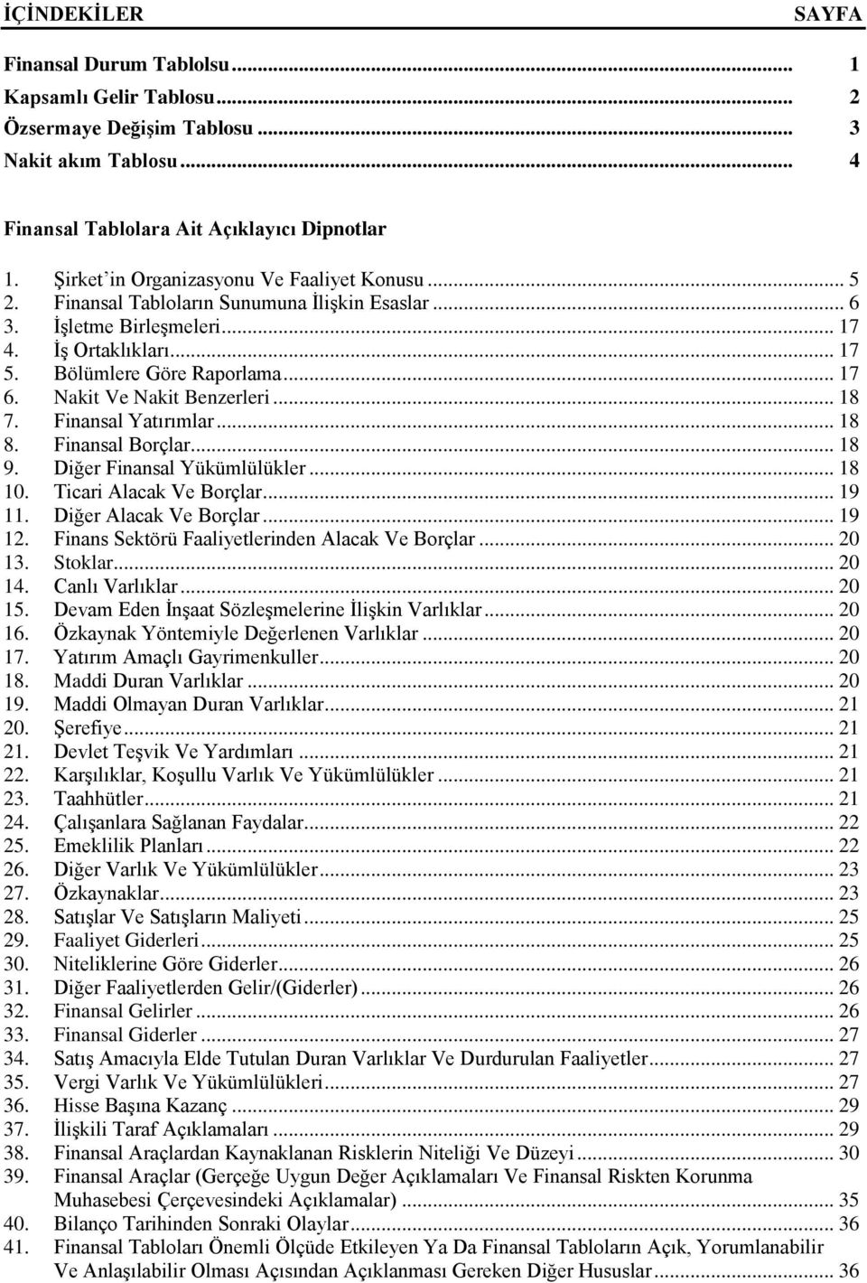 Nakit Ve Nakit Benzerleri... 18 7. Finansal Yatırımlar... 18 8. Finansal Borçlar... 18 9. Diğer Finansal Yükümlülükler... 18 10. Ticari Alacak Ve Borçlar... 19 11. Diğer Alacak Ve Borçlar... 19 12.