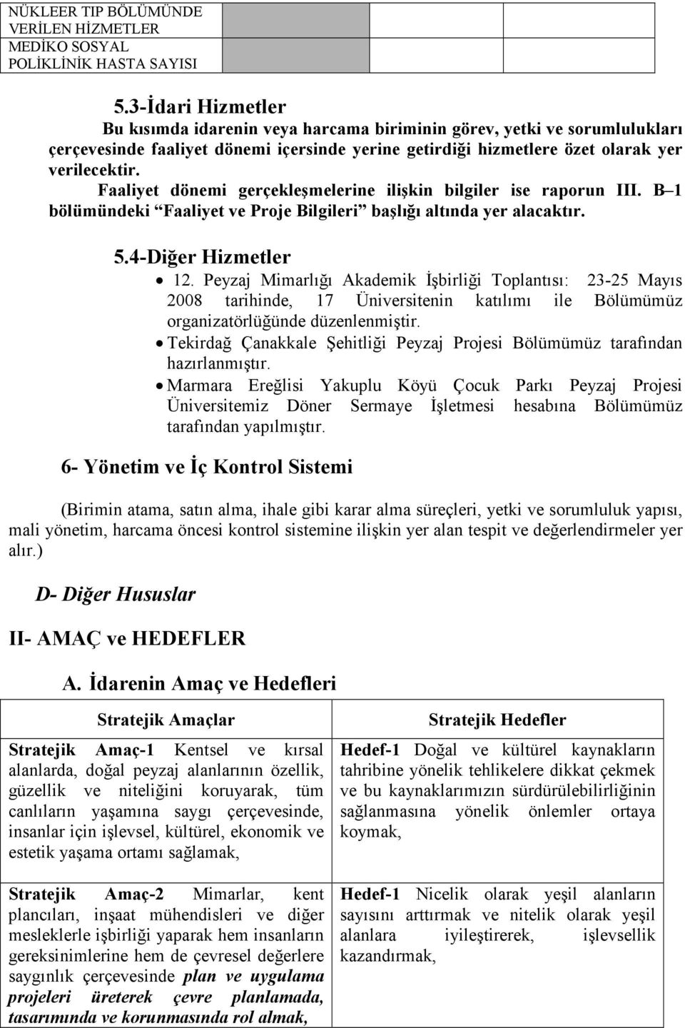 Faaliyet dönemi gerçekleşmelerine ilişkin bilgiler ise raporun III. B 1 bölümündeki Faaliyet ve Proje Bilgileri başlığı altında yer alacaktır. 5.4-Diğer Hizmetler 12.