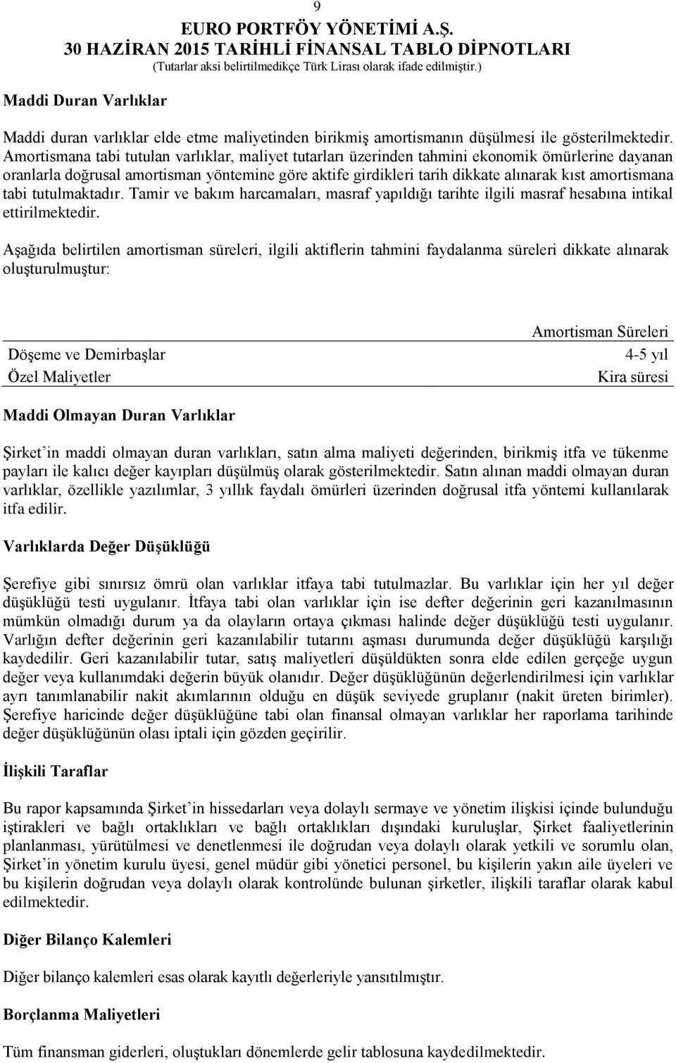 amortismana tabi tutulmaktadır. Tamir ve bakım harcamaları, masraf yapıldığı tarihte ilgili masraf hesabına intikal ettirilmektedir.