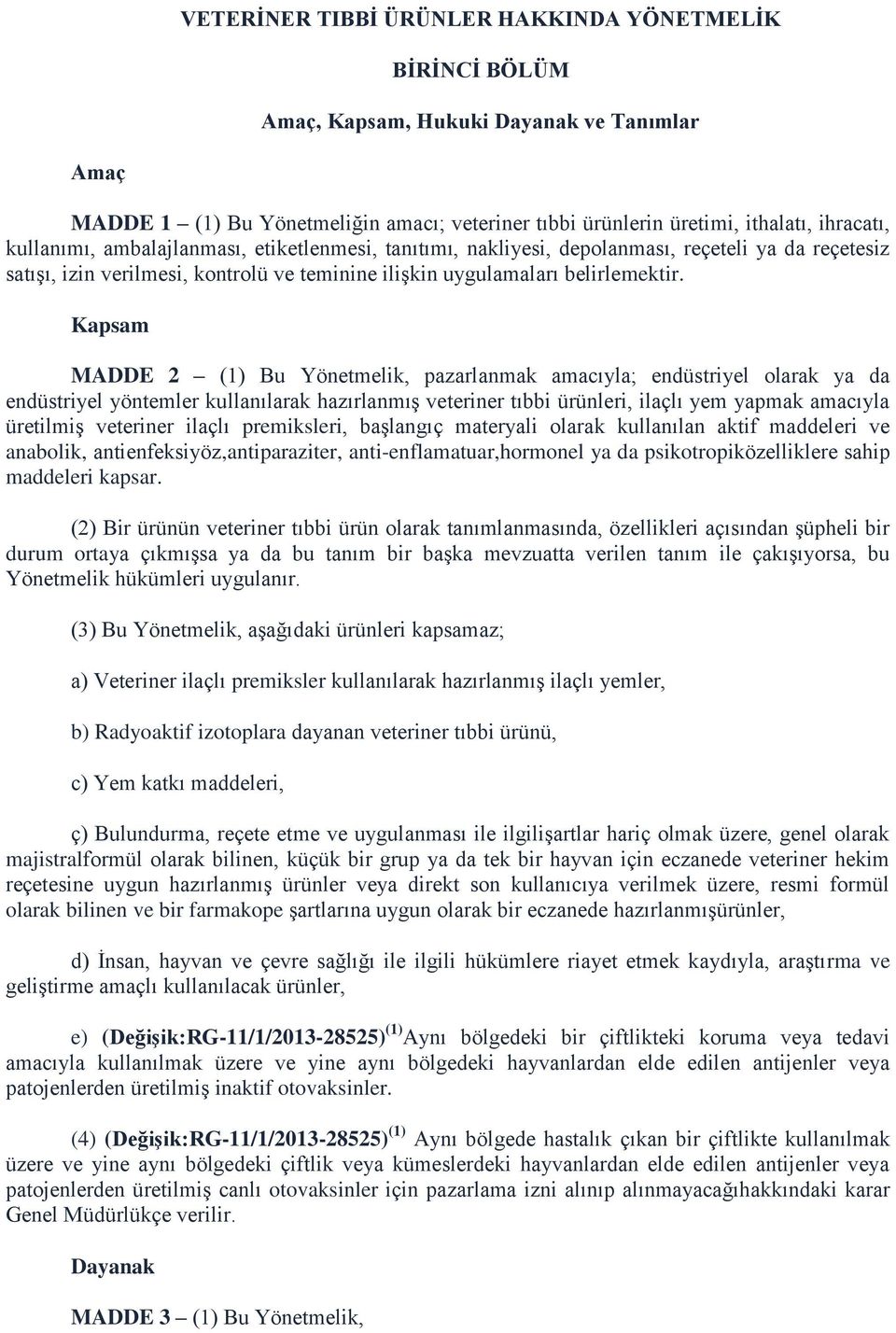 Kapsam MADDE 2 (1) Bu Yönetmelik, pazarlanmak amacıyla; endüstriyel olarak ya da endüstriyel yöntemler kullanılarak hazırlanmış veteriner tıbbi ürünleri, ilaçlı yem yapmak amacıyla üretilmiş