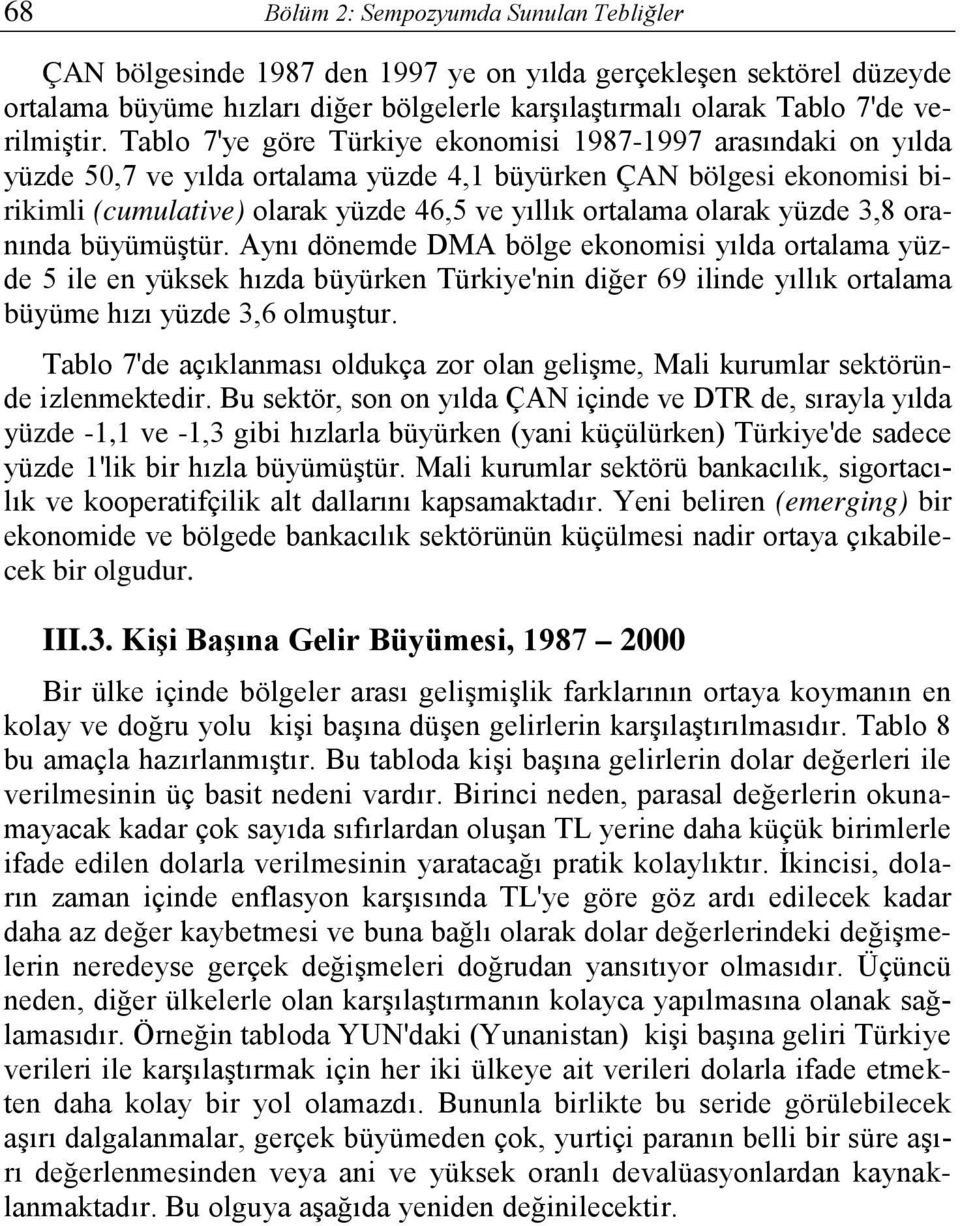 olarak yüzde 3,8 oranında büyümüştür. Aynı dönemde DMA bölge ekonomisi yılda ortalama yüzde 5 ile en yüksek hızda büyürken Türkiye'nin diğer 69 ilinde yıllık ortalama büyüme hızı yüzde 3,6 olmuştur.