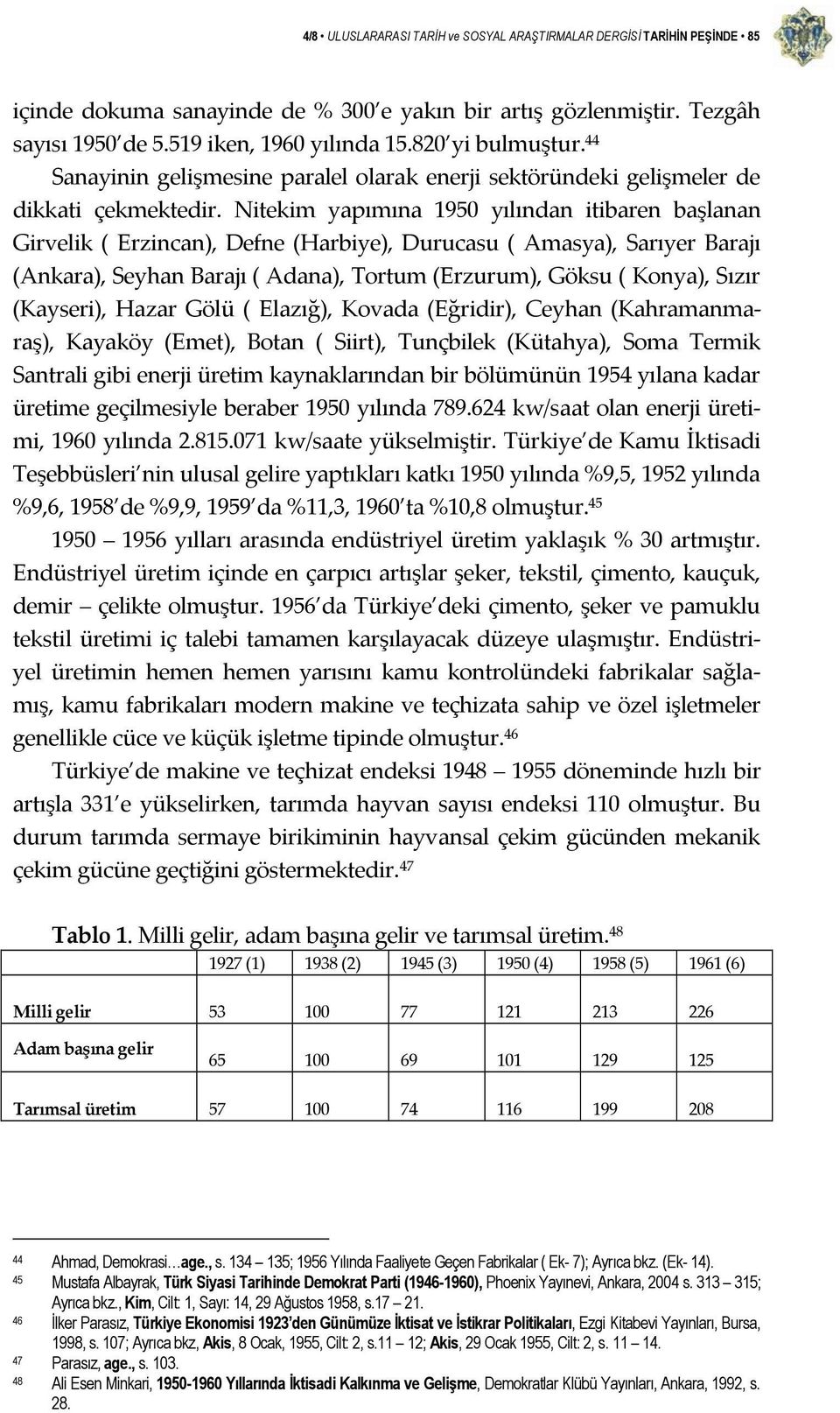 Nitekim yapımına 1950 yılından itibaren başlanan Girvelik ( Erzincan), Defne (Harbiye), Durucasu ( Amasya), Sarıyer Barajı (Ankara), Seyhan Barajı ( Adana), Tortum (Erzurum), Göksu ( Konya), Sızır