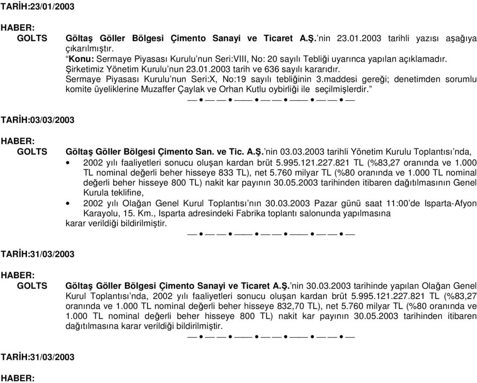 maddesi gereği; denetimden sorumlu komite üyeliklerine Muzaffer Çaylak ve Orhan Kutlu oybirliği ile seçilmişlerdir. TARİH:03/