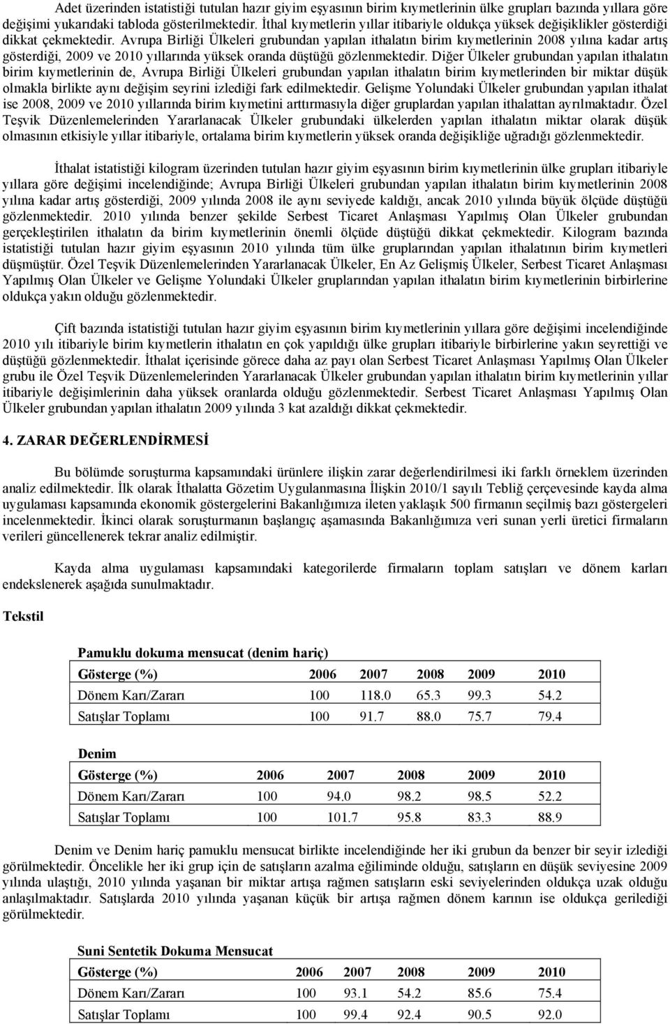 Avrupa Birliği Ülkeleri grubundan yapılan ithalatın birim kıymetlerinin 2008 yılına kadar artış gösterdiği, 2009 ve 2010 yıllarında yüksek oranda düştüğü gözlenmektedir.