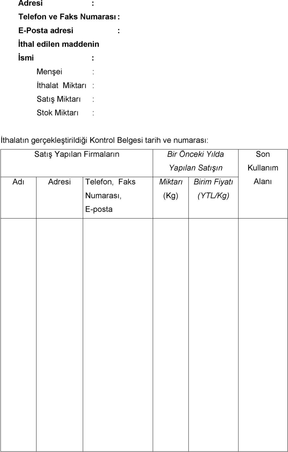 Belgesi tarih ve numarası: Satış Yapılan Firmaların Bir Önceki Yılda Yapılan Satışın Adı