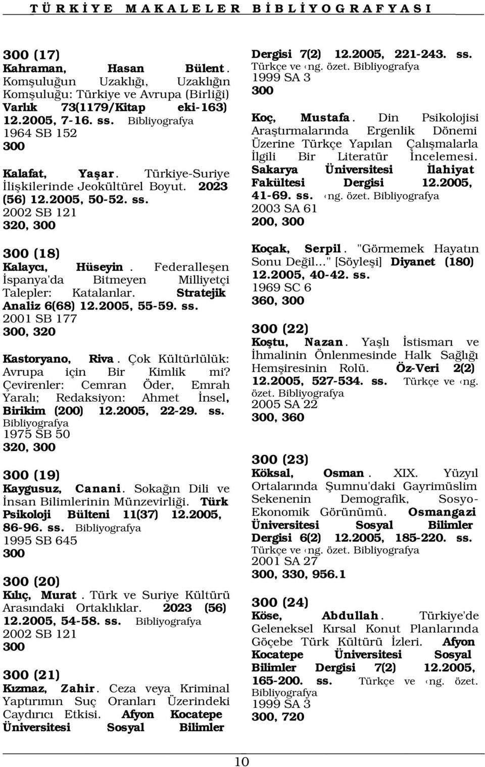 Türkiye-Suriye liflkilerinde Jeokültürel Boyut. 2023 (56) 12.2005, 50-52. ss. 2002 SB 121 320, 300 Koç, Mustafa.