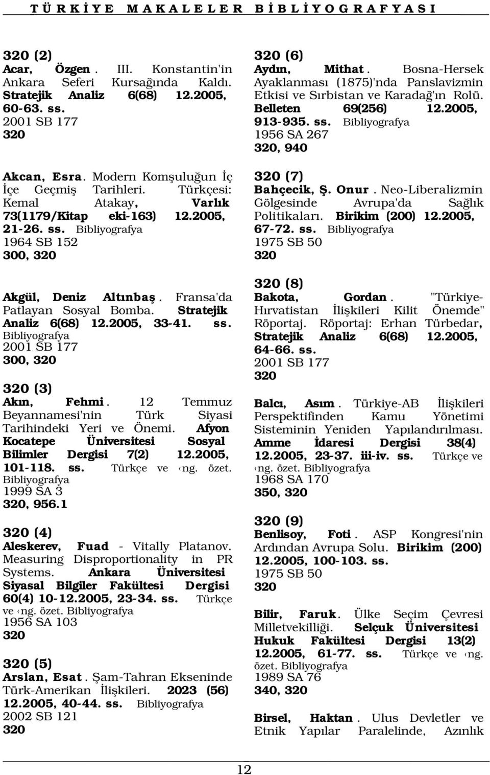 Türkçesi: Kemal Atakay, Varl k 73(1179/Kitap eki-163) 12.2005, 21-26. ss. 1964 SB 152 1975 SB 50 300, 320 320 Akgül, Deniz Alt nbafl. Fransa'da Patlayan Sosyal Bomba. Stratejik Analiz 6(68) 12.