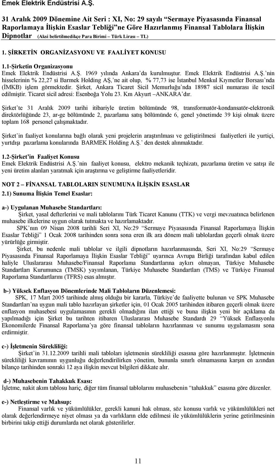 Şirket te 31 Aralık 2009 tarihi itibariyle üretim bölümünde 98, transformatör-kondansatör-elektronik direktörlüğünde 23, ar-ge bölümünde 2, pazarlama satış bölümünde 6, genel yönetimde 39 kişi olmak