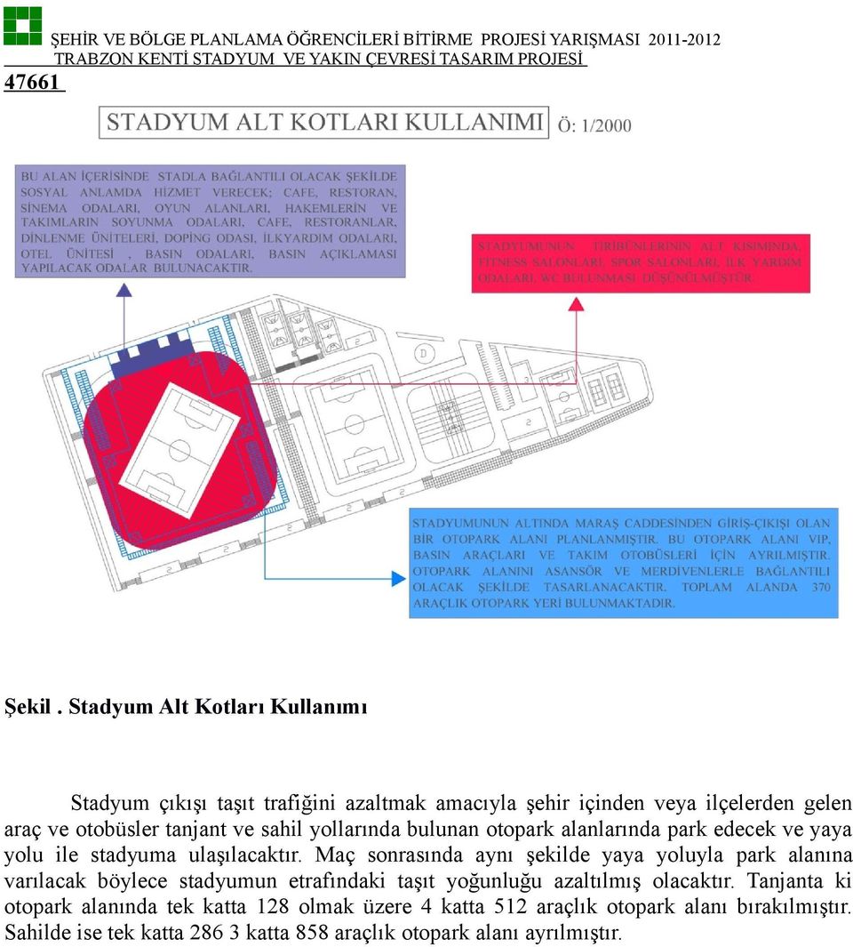 tanjant ve sahil yollarında bulunan otopark alanlarında park edecek ve yaya yolu ile stadyuma ulaşılacaktır.