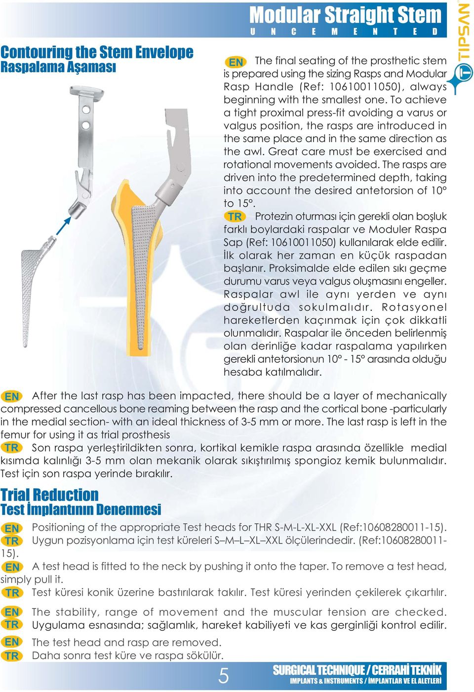 Great care must be exercised and rotational movements avoided. The rasps are driven into the predetermined depth, taking into account the desired antetorsion of 10 to 15.