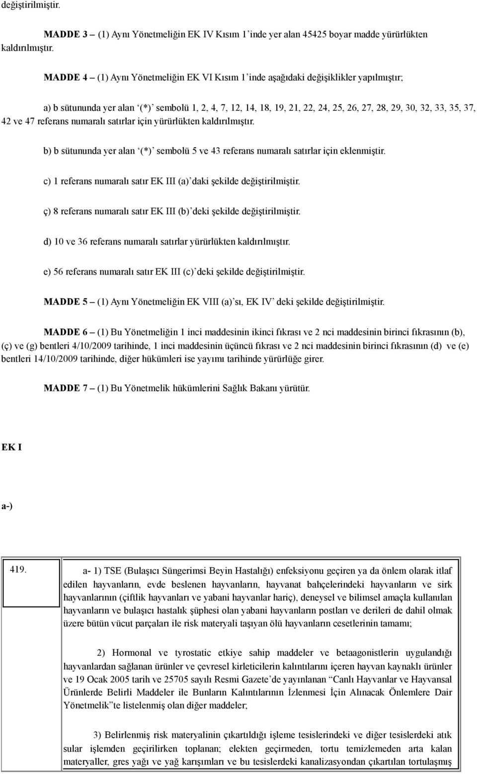 37, 42 ve 47 referans numaralı satırlar için yürürlükten kaldırılmıştır. b) b sütununda yer alan (*) sembolü 5 ve 43 referans numaralı satırlar için eklenmiştir.