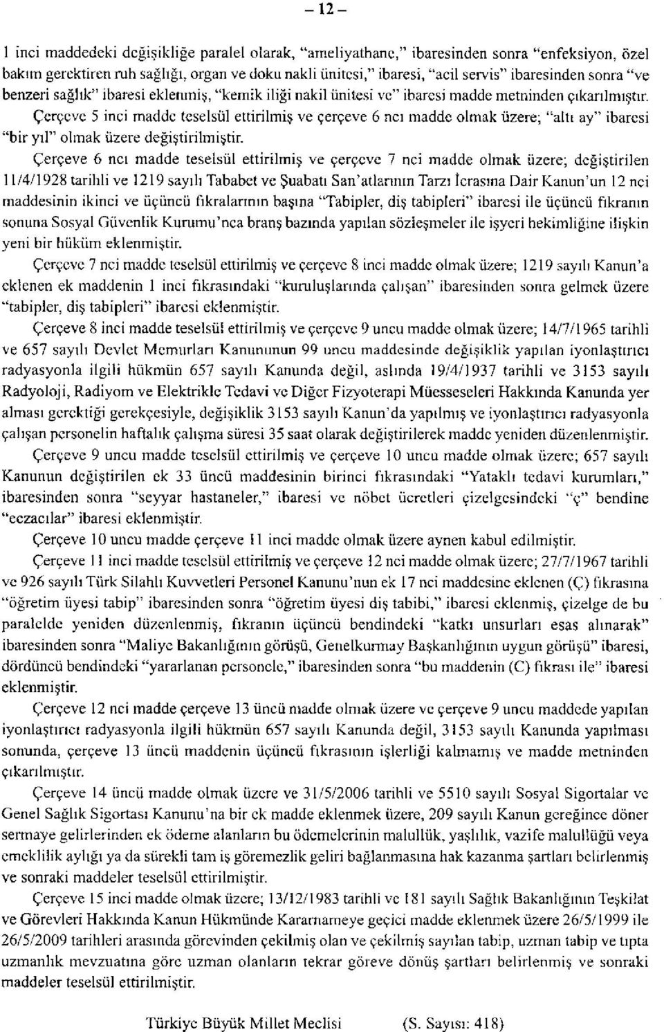 Çerçeve 5 inci madde teselsül ettirilmiş ve çerçeve 6 nci madde olmak üzere; "altı ay" ibaresi "bir yıl" olmak üzere değiştirilmiştir.