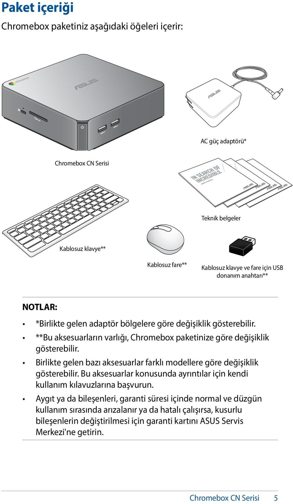 Birlikte gelen bazı aksesuarlar farklı modellere göre değişiklik gösterebilir. Bu aksesuarlar konusunda ayrıntılar için kendi kullanım kılavuzlarına başvurun.