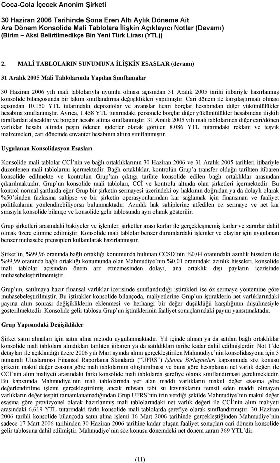 bilançosunda bir takım sınıflandırma değişiklikleri yapılmıştır. Cari dönem ile karşılaştırmalı olması açısından 10.