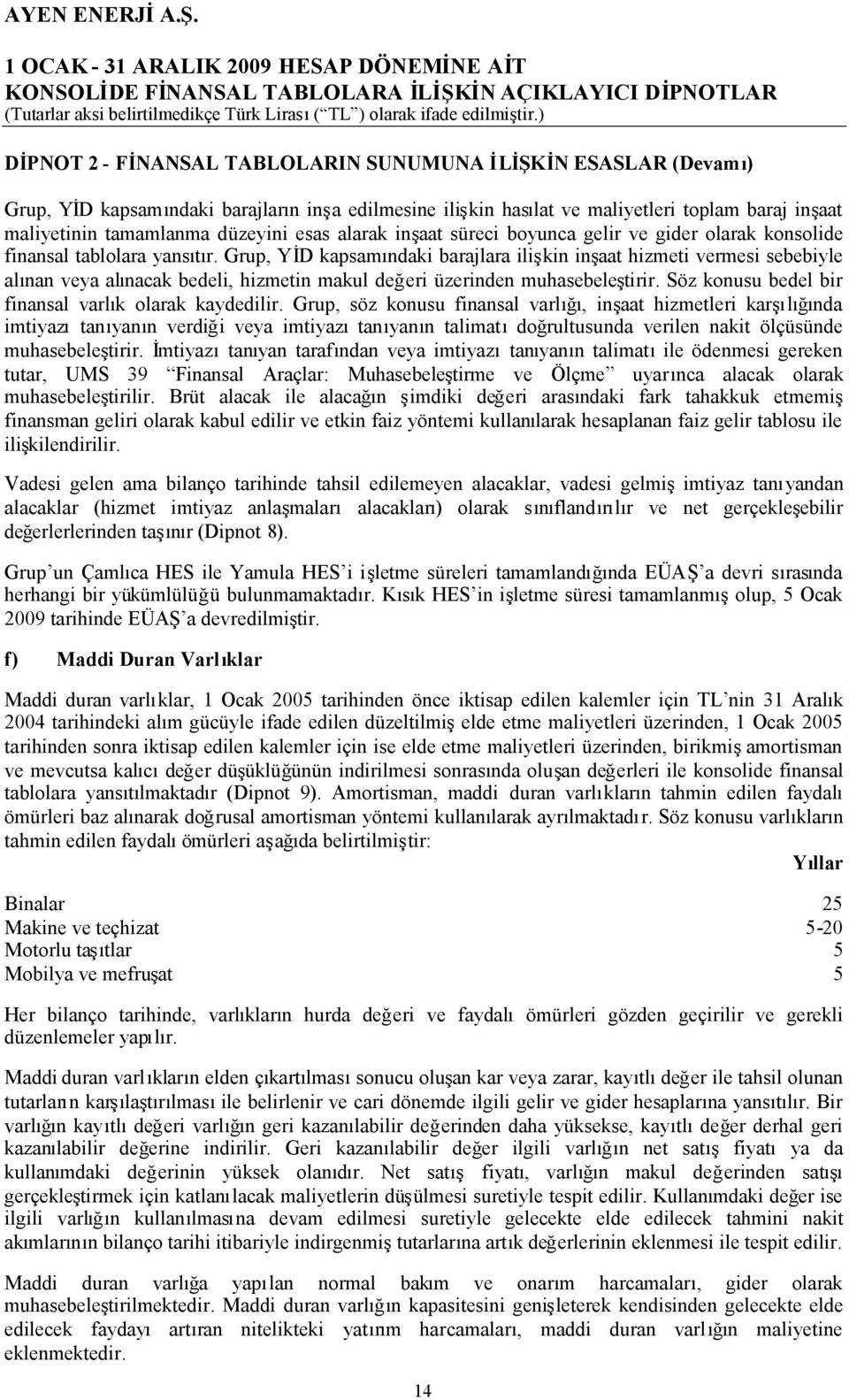 Grup, YİD kapsamındaki barajlara ilişkin inşaat hizmeti vermesi sebebiyle alınan veya alınacak bedeli, hizmetin makul değeri üzerinden muhasebeleştirir.