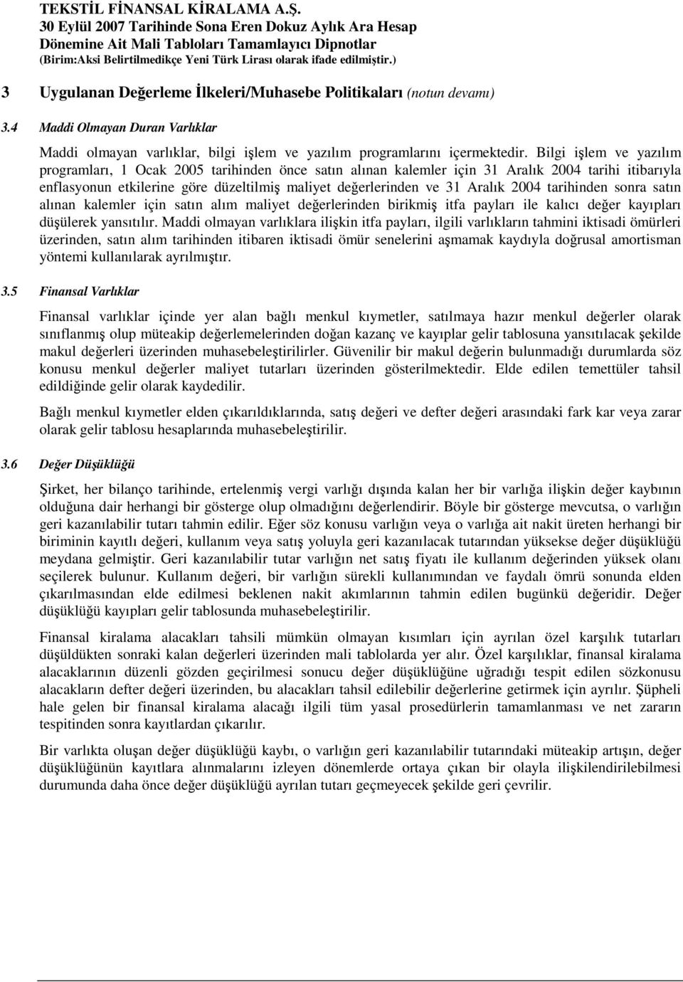 2004 tarihinden sonra satın alınan kalemler için satın alım maliyet deerlerinden birikmi itfa payları ile kalıcı deer kayıpları düülerek yansıtılır.