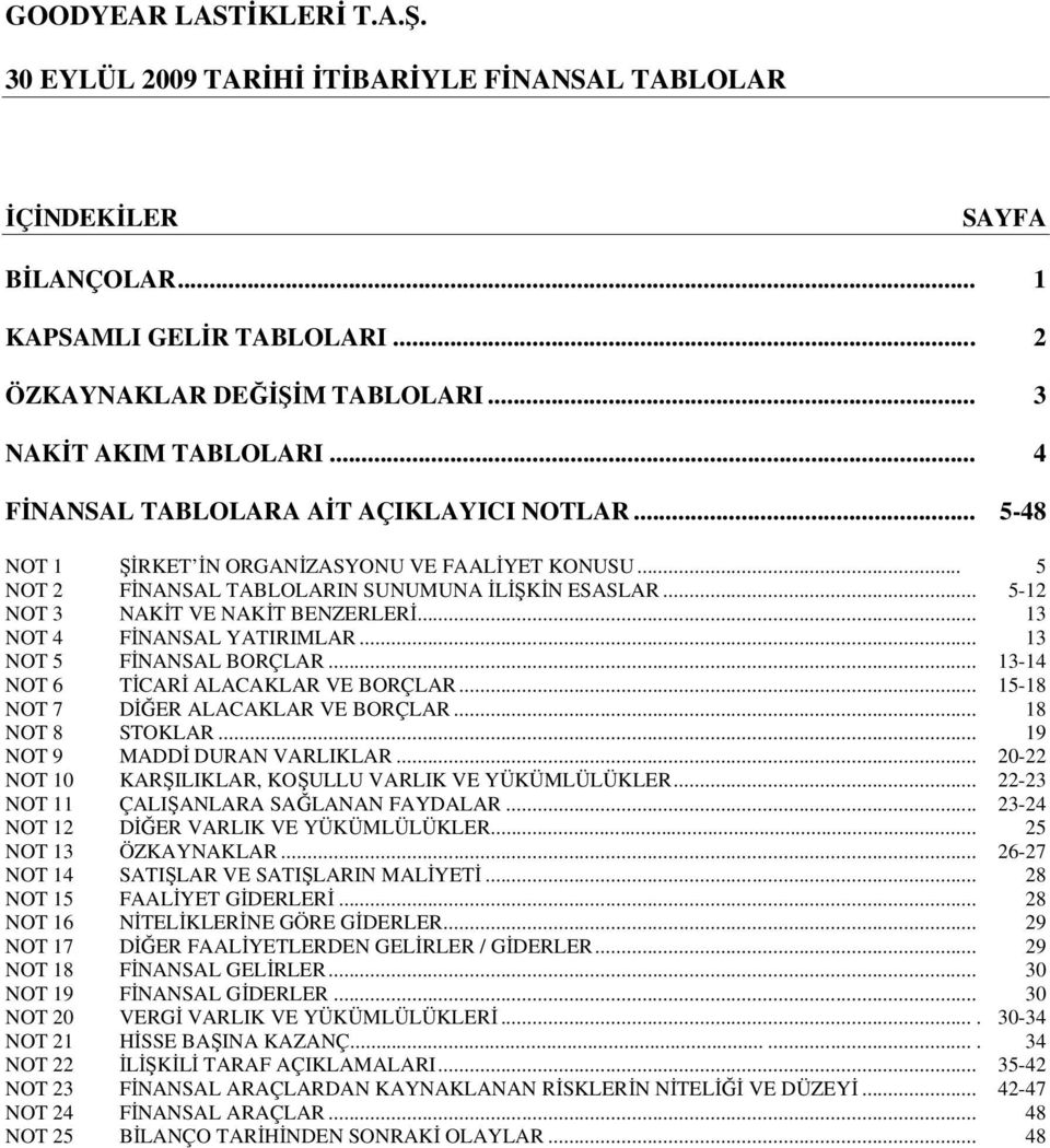 .. 13 NOT 4 FİNANSAL YATIRIMLAR... 13 NOT 5 FİNANSAL BORÇLAR... 13-14 NOT 6 TİCARİ ALACAKLAR VE BORÇLAR... 15-18 NOT 7 DİĞER ALACAKLAR VE BORÇLAR... 18 NOT 8 STOKLAR... 19 NOT 9 MADDİ DURAN VARLIKLAR.