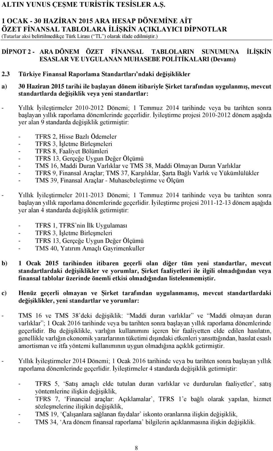 standartlar: - Yıllık İyileştirmeler 2010-2012 Dönemi; 1 Temmuz 2014 tarihinde veya bu tarihten sonra başlayan yıllık raporlama dönemlerinde geçerlidir.