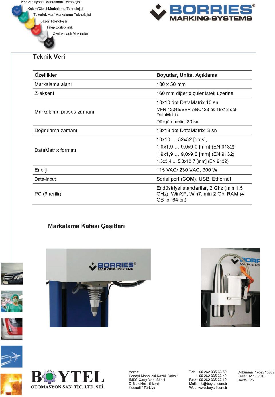 MFR 12345/SER ABC123 as 18x18 dot DataMatrix Düzgün metin: 30 sn 18x18 dot DataMatrix: 3 sn 10x10 52x52 [dots], 1,9x1,9 9,0x9,0 [mm] (EN 9132) 1,9x1,9 9,0x9,0 [mm] (EN 9132)