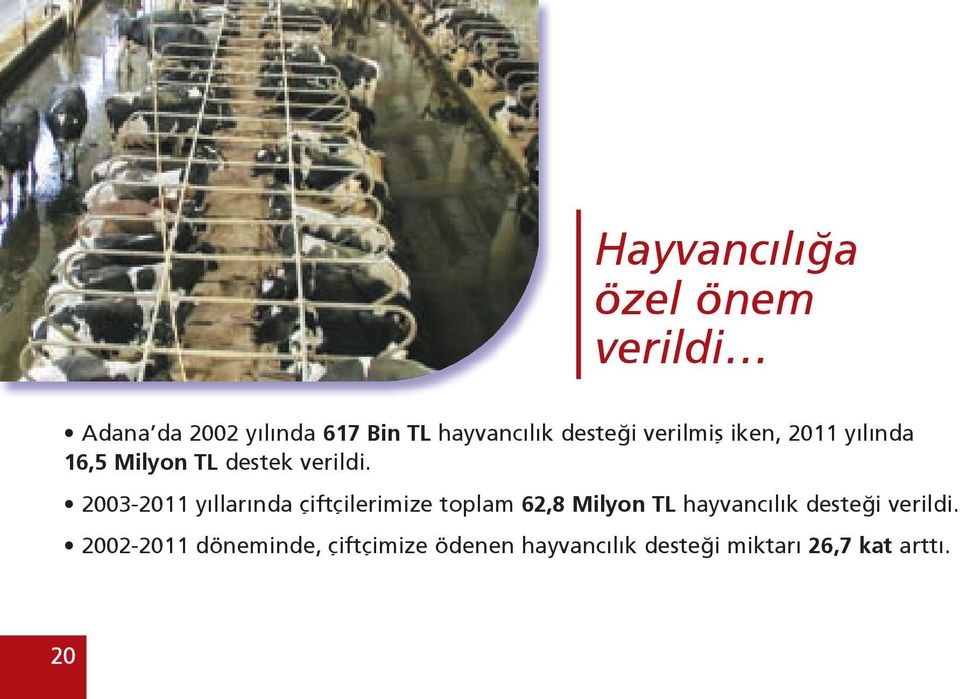 2003-2011 yıllarında çiftçilerimize toplam 62,8 Milyon TL hayvancılık desteği